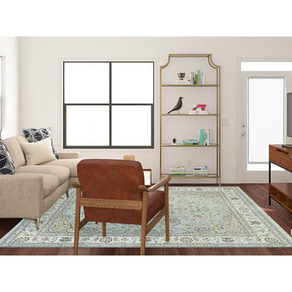 7'7"X9'9" Celeste Blue Nain Design 250 Kpsi Hand Knotted Square Rug