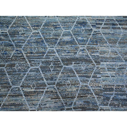 12'X18'5" Blue Hand Knotted Moroccan Inspired Wool Oversized Oriental Rug