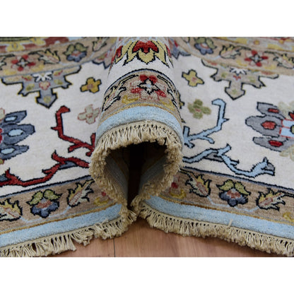 9'X12'5" Azure Sky Blue Hand Knotted Wool Agra Leaf Design Oriental Rug