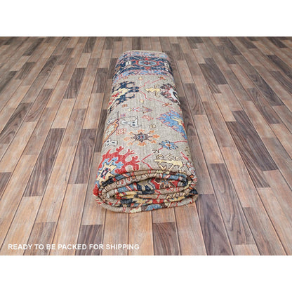 9'X11'9" Brown Wool Hand Knotted Seeripe Heris Design Oriental Rug