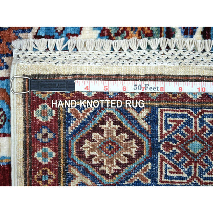 4'1"X5'8" Ivory Pure Wool Hand Knotted Caucasian Super Kazak Rug