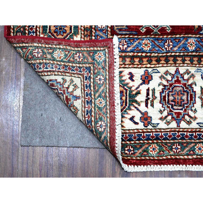 6'1"X9'3" Currant Red Hand Knotted Super Kazak Geometric Oriental Rug