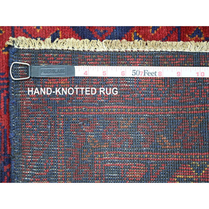 2'7"X6'5" Red Soft Wool Andkhoy Geometric Design Hand Knotted Runner Rug