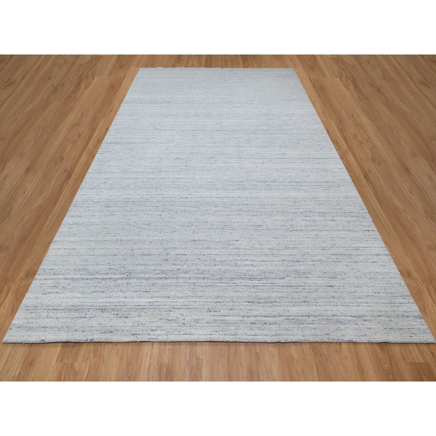 9'X12' Misty Gray Modern Striae Design,Natural Wool Hand Loomed Rug