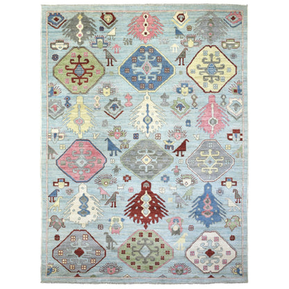 8'10"X11'8" Blue Anatolian Design Soft Wool Hand Knotted Oriental Rug