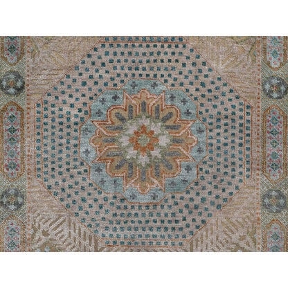 2'7"X10' Khaki Brown Hand Knotted Rug Mamluk Design Wool And Silk Runner