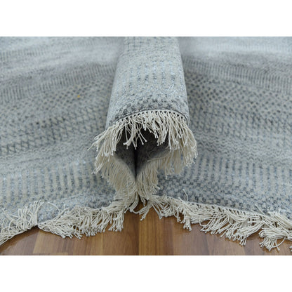 6'X9'2" Gray Modern Grass Design Gabbeh Wool And Silk Hand Knotted Rug