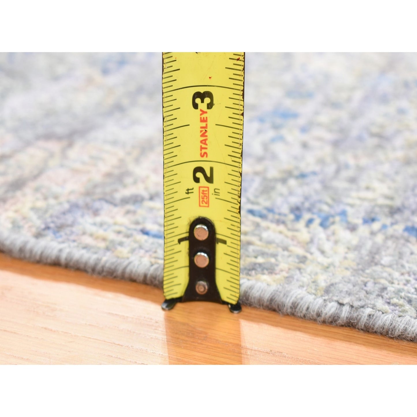 2'X3'1" Blue Erased Rossets Silk With Wool Hand Knotted Sample Rug