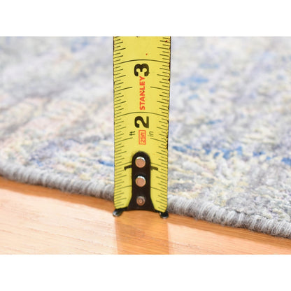 2'X3'1" Blue Erased Rossets Silk With Wool Hand Knotted Sample Rug