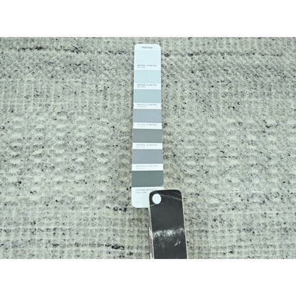 10'1"X13'9" Gray Wool Rug Distressed & Oxidized Grass Design Hand Knotted