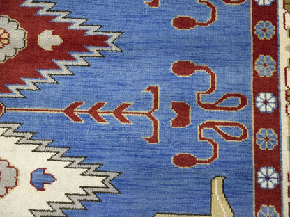 Farmho Boho Blue Geometric Kazak Oriental Rug