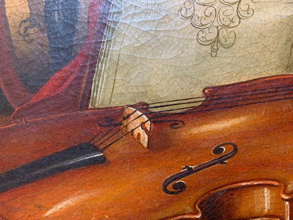 Muzio Carli -Violino Original Oil Painting On Canvas Coa Italy Violin Still Life