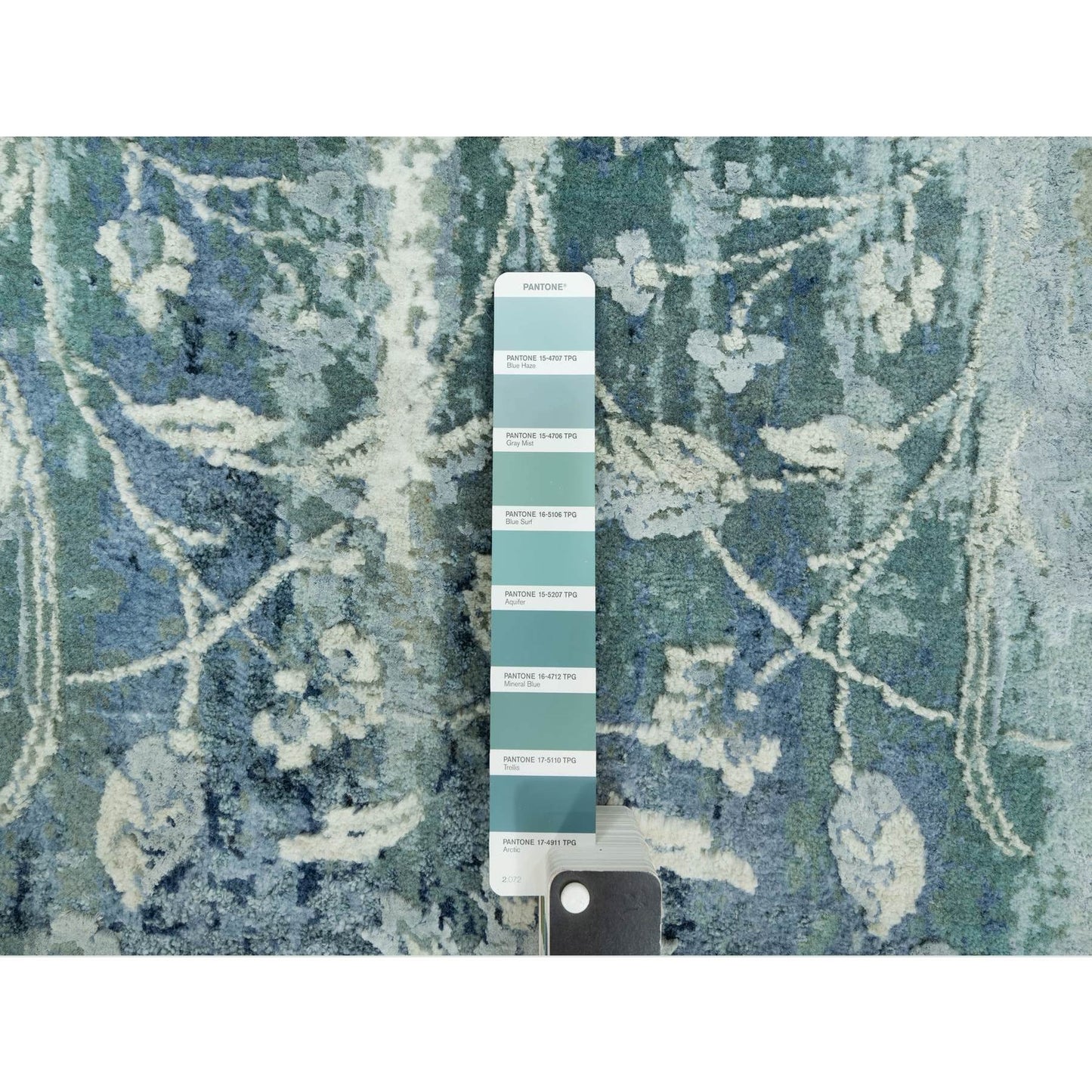 3'X5'10" Blue Hand Knotted Erased Zoroastrian Wool And Silk Runner Rug