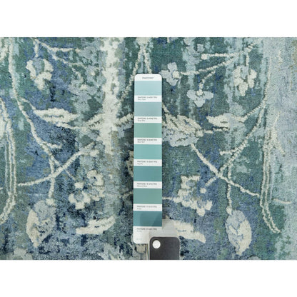 3'X5'10" Blue Hand Knotted Erased Zoroastrian Wool And Silk Runner Rug