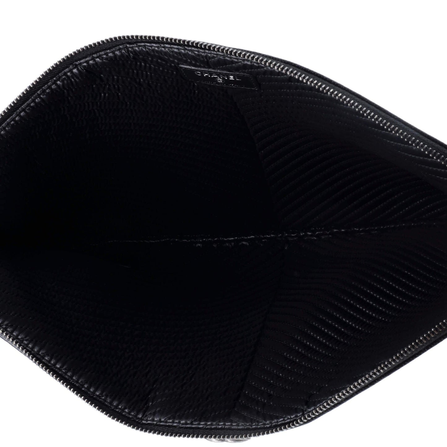 Chanel Boy O Case Clutch Chevron Lambskin Large