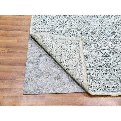5'X7'1" White Mamluk Dynasty Design Undyed Wool Hand Knotted Oriental Rug