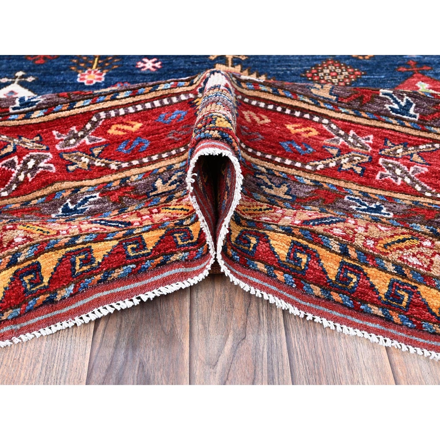 Rug 10'2"x10'2" Yale Blue Caucasian Design Revival Hand Knotted Wool Square