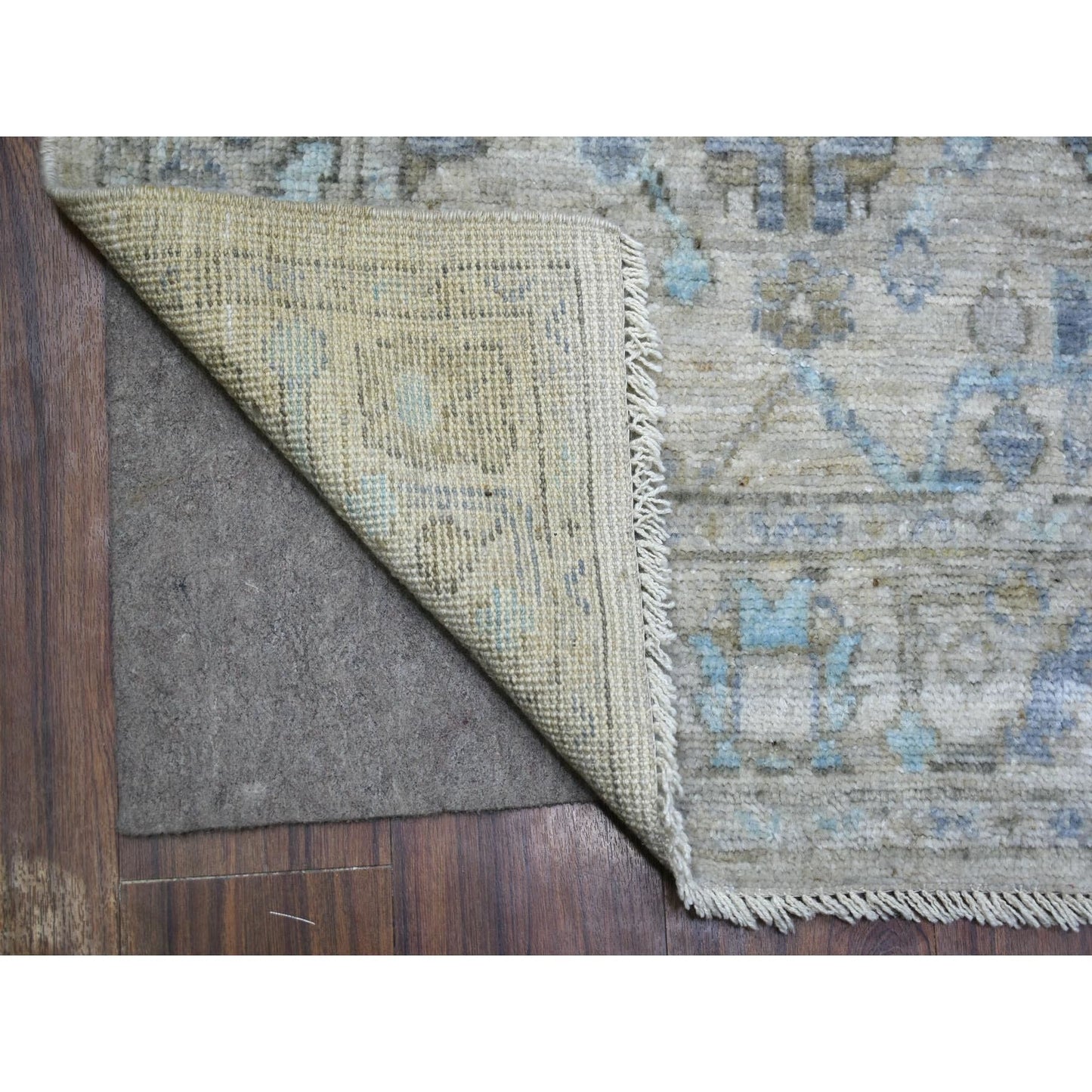 2'9"X15'1" Gray Natural Wool Afghan Angora Oushak Hand Knotted Runner Rug