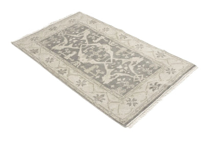 Handmade Muted Taupe Floral Oriental Rug Classic