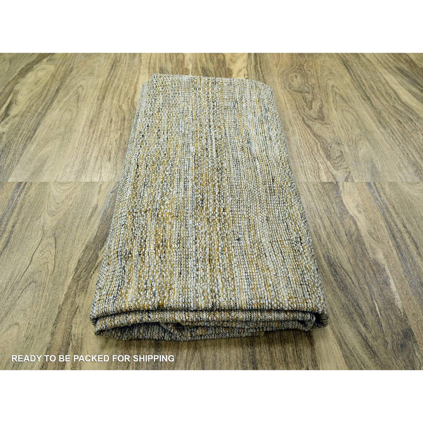 10'X10' Yellow Pure Wool Round Rug Hand Knotted Oxidized Grass Design