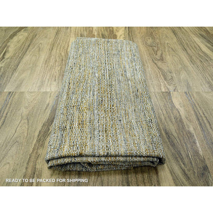 10'X10' Yellow Pure Wool Round Rug Hand Knotted Oxidized Grass Design