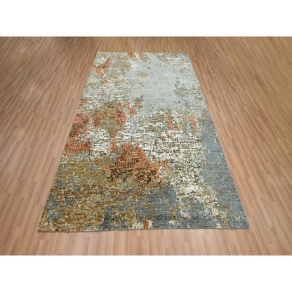 6'1"X9'2" Gray With Rust Abstract Design Wool Hand Knotted Oriental Rug