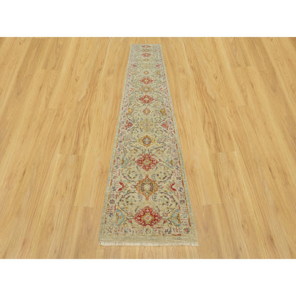 2'9"X15'10" Beige Wool And Silk Sunset Hand Knotted Runner Oriental Rug