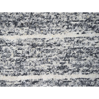 10'3"X14'1" Black And Ivory Modern Striae Design Wool Hand Knotted Rug