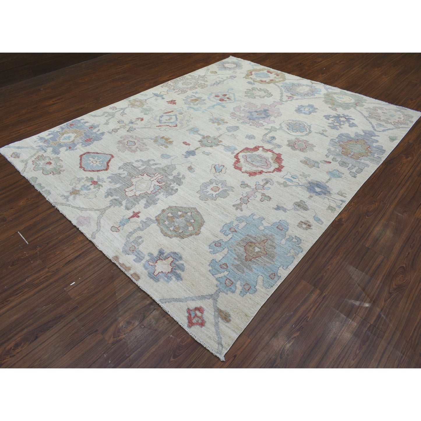 8'2"X10' Ivory Hand Knotted Afghan Angora Oushak Pure Wool Rug