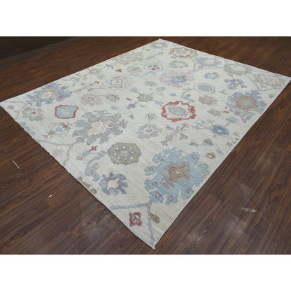 8'2"X10' Ivory Hand Knotted Afghan Angora Oushak Pure Wool Rug