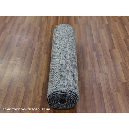 2'7"X11'8" Flint Gray Hand Knotted Grass Design Undyed Wool Runner Rug