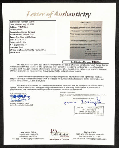 Fritz Crisler Cfb Hof Signed 1954 Contract University Of Michigan Jsa 185590