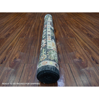 4'3"X9'7" Black Velevty Wool Angora Oushak Hand Knotted Wide Runner Rug