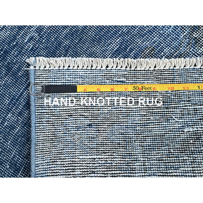 3'1"X5'1" Lichen Blue Hand Knotted Abrash Distressed Wool Oriental Rug
