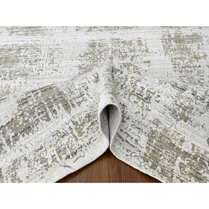 8'X10' White Modern Design Hand Loomed Wool And Bamboo Silk Oriental Rug