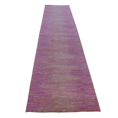 2'6"X12'4" Pink Hand Knotted Zero Pile Pure Wool Only Runner Rug