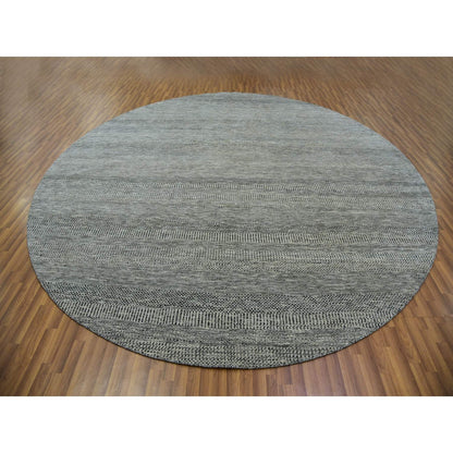 12'X12' Gray Modern Soft Undyed Wool Grass Design Hand Knotted Round Rug