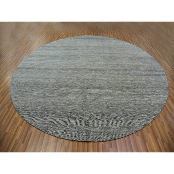 12'X12' Gray Modern Soft Undyed Wool Grass Design Hand Knotted Round Rug