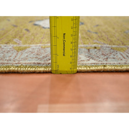 2'1"X3'1" Golden Yellow Pinecone Design Hand Knotted Pure Wool Mat Rug