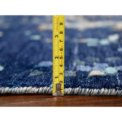 9'10"X9'10" Blue Mosaic Design Wool And Silk Hand Knotted Square Rug