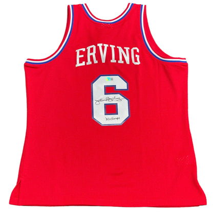 Julius Erving "83 Champs" Autographed Philadelphia 76Ers Mitchell & Ness Red Jer