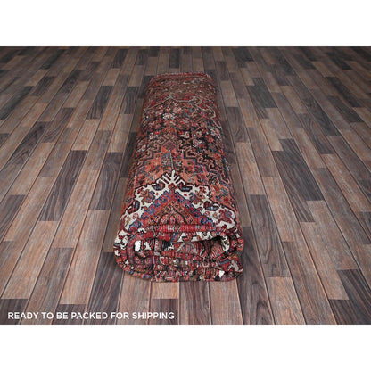 9'8"X12'4" Red Vintage Zoroastrian Heris Even Wear Wool Hand Knotted Rug