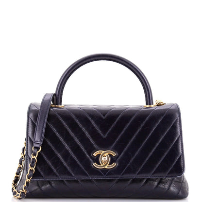 Chanel Coco Top Handle Bag Chevron Aged Calfskin Small