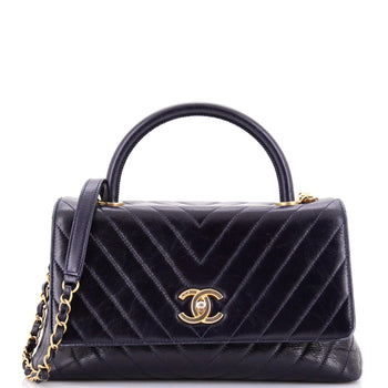 Chanel Coco Top Handle Bag Chevron Aged Calfskin Small
