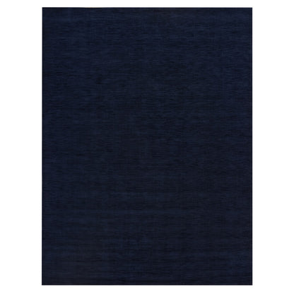 9'X12' Yankees Blue Plain Loom Knotted Wool And Plant Based Silk Rug