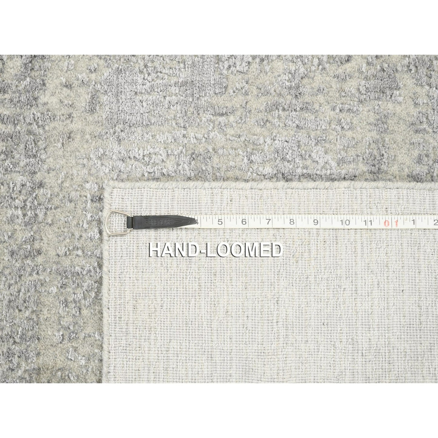 2'6"X12'1" Hand Loomed Fine Jacquard Gray Modern Wool And Silk Runner Rug