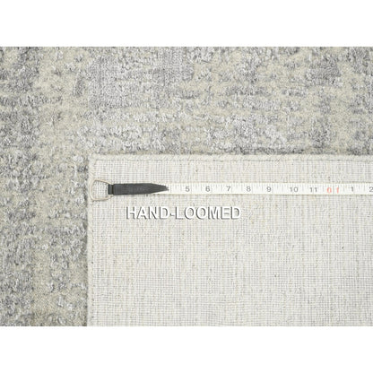 2'6"X12'1" Hand Loomed Fine Jacquard Gray Modern Wool And Silk Runner Rug