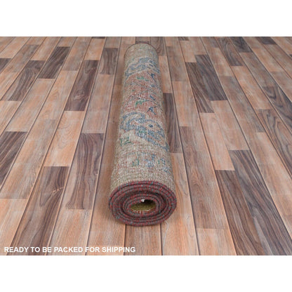 3'5"X10'5" Red Hand Knotted Vintage Farsian Kishoon Worn Wool Runner Rug