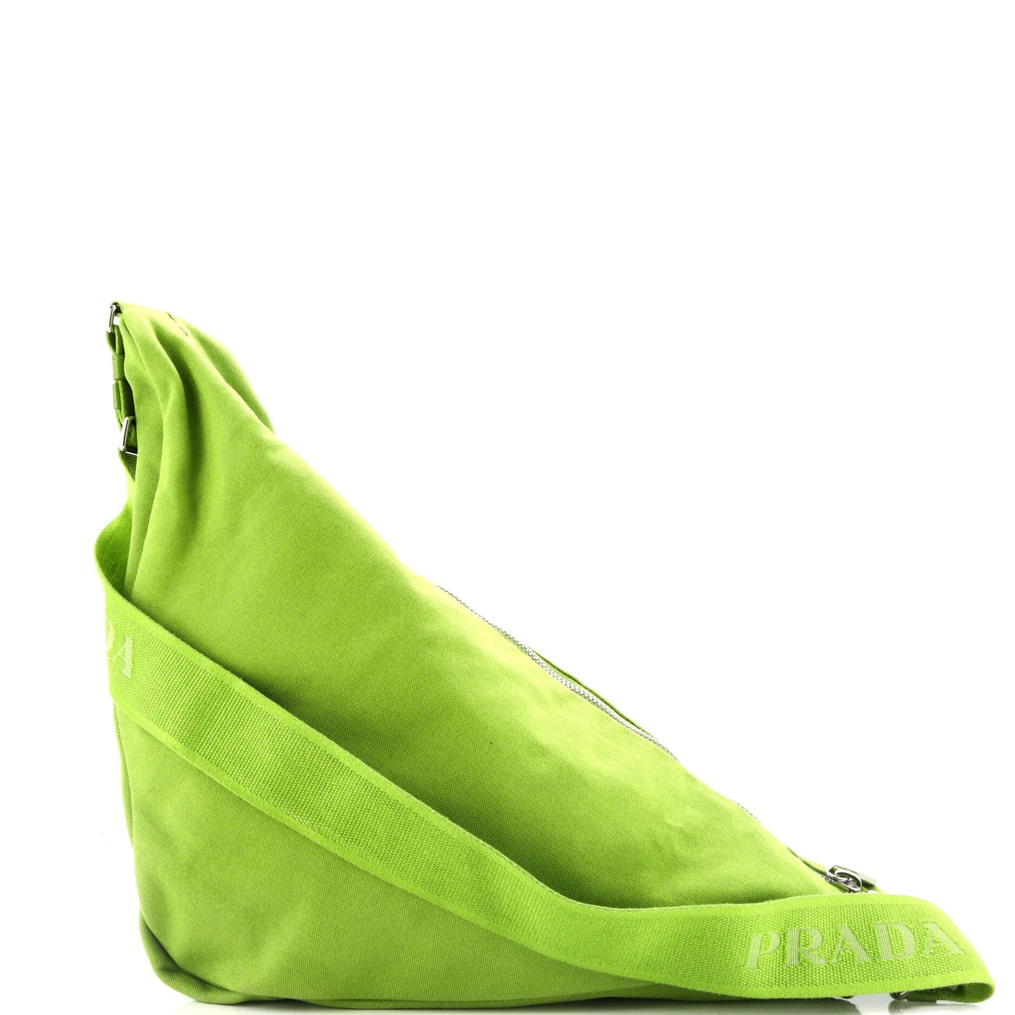 Prada Triangle Logo Zip Crossbody Bag Embossed Canvas Large