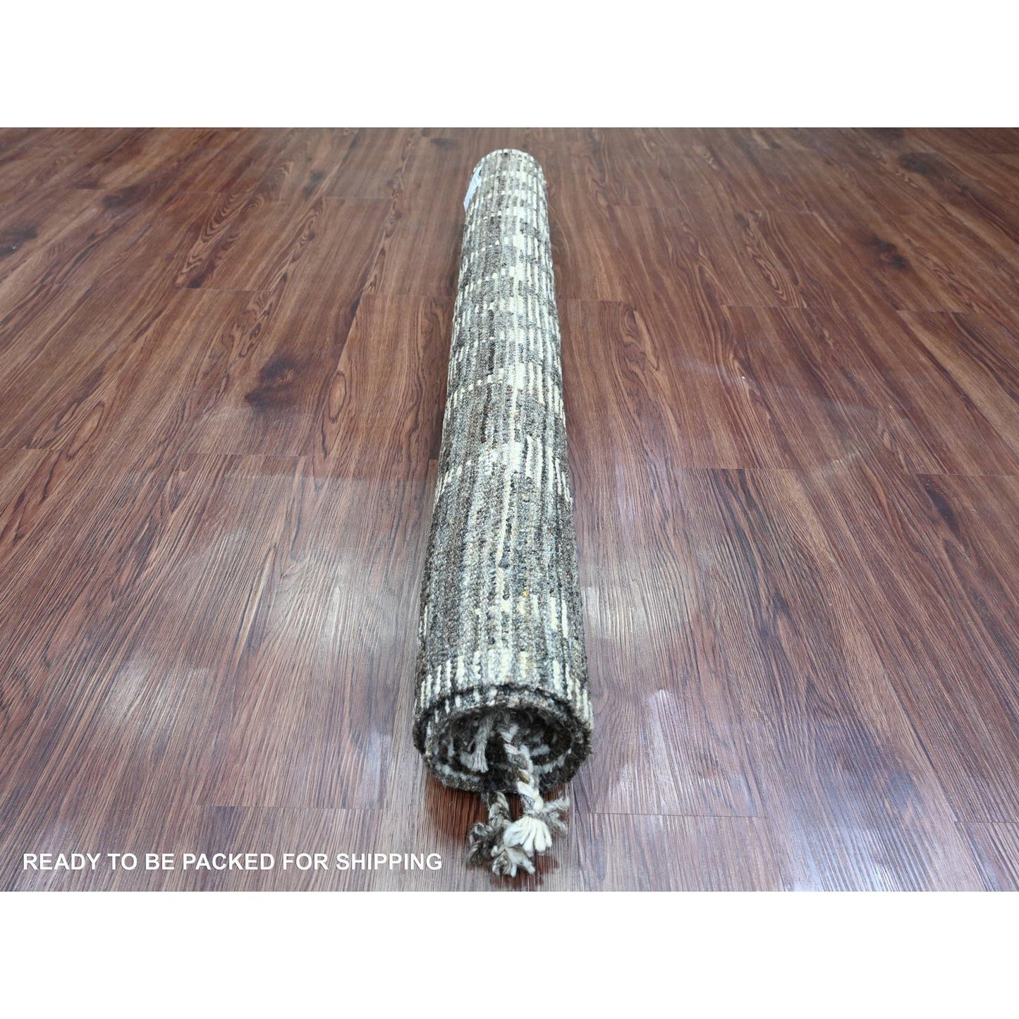 4'1"X5'6" Brown Moroccan Weave Geometric Pattern Wool Hand Knotted Rug